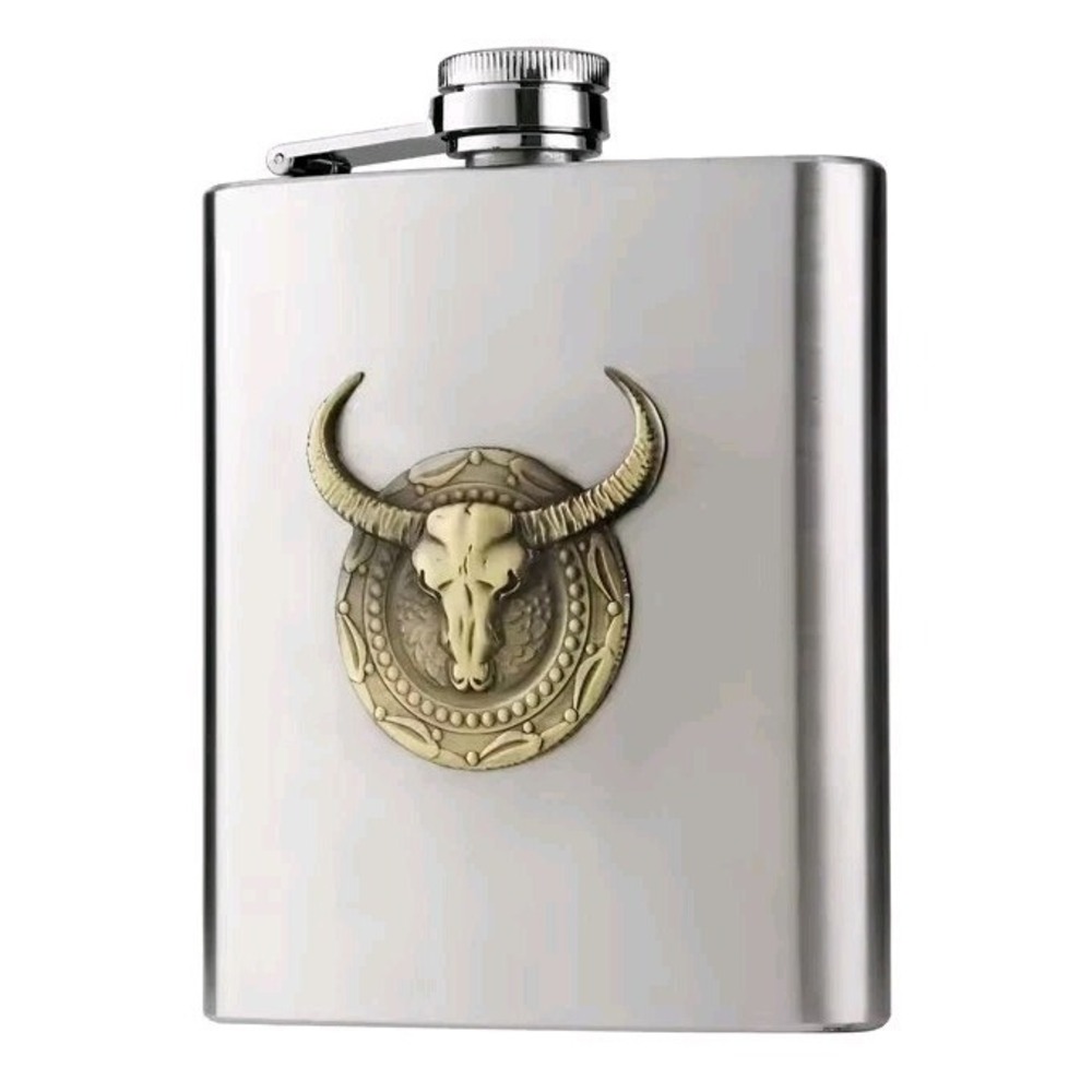 Western Bull Skull 6 oz Stainless Steel Hip Flask